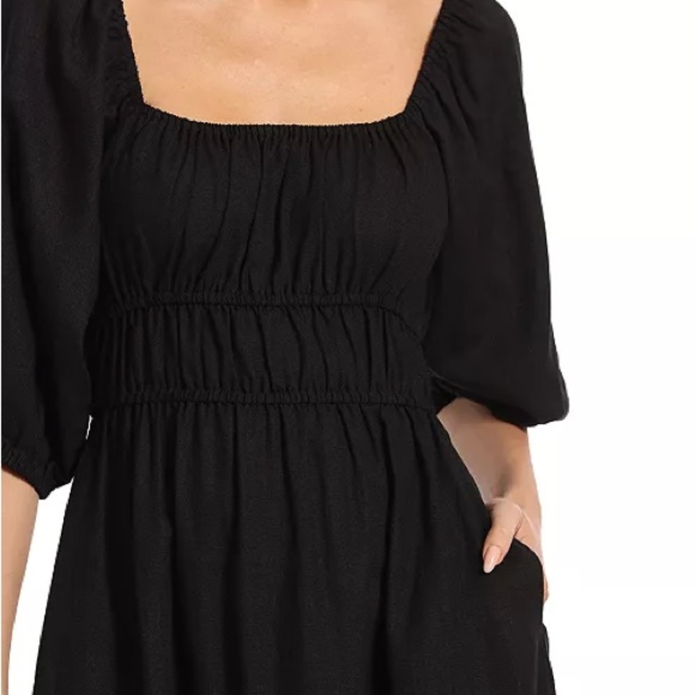 Avec Les Filles Black Smocked Ruffled Midi Dress - Picture 3 of 6